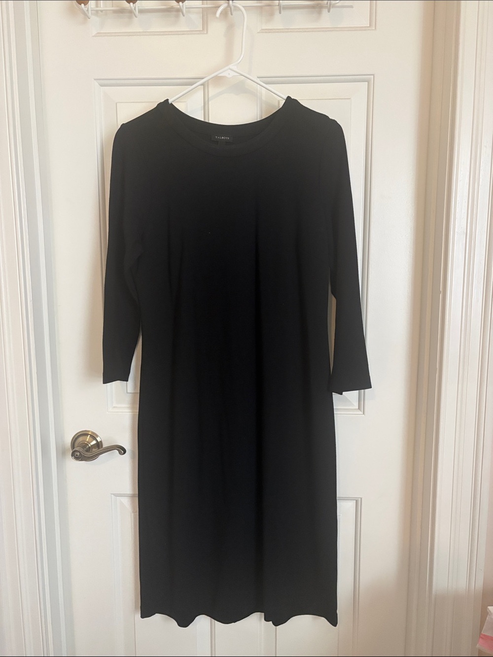 Talbots Black Midi Shift Dress with Three-Quarter Sleeves